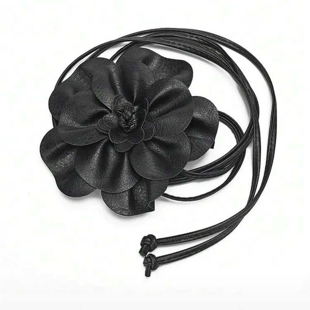 Black Floral Leather Wrap Belt - Women Accessories NEW - Picture 3 of 4